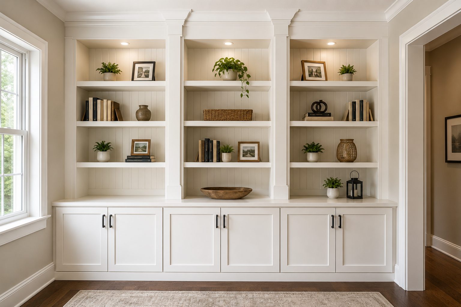 Custom built-in shelving by North Shore Carpentry Co. in Lake County