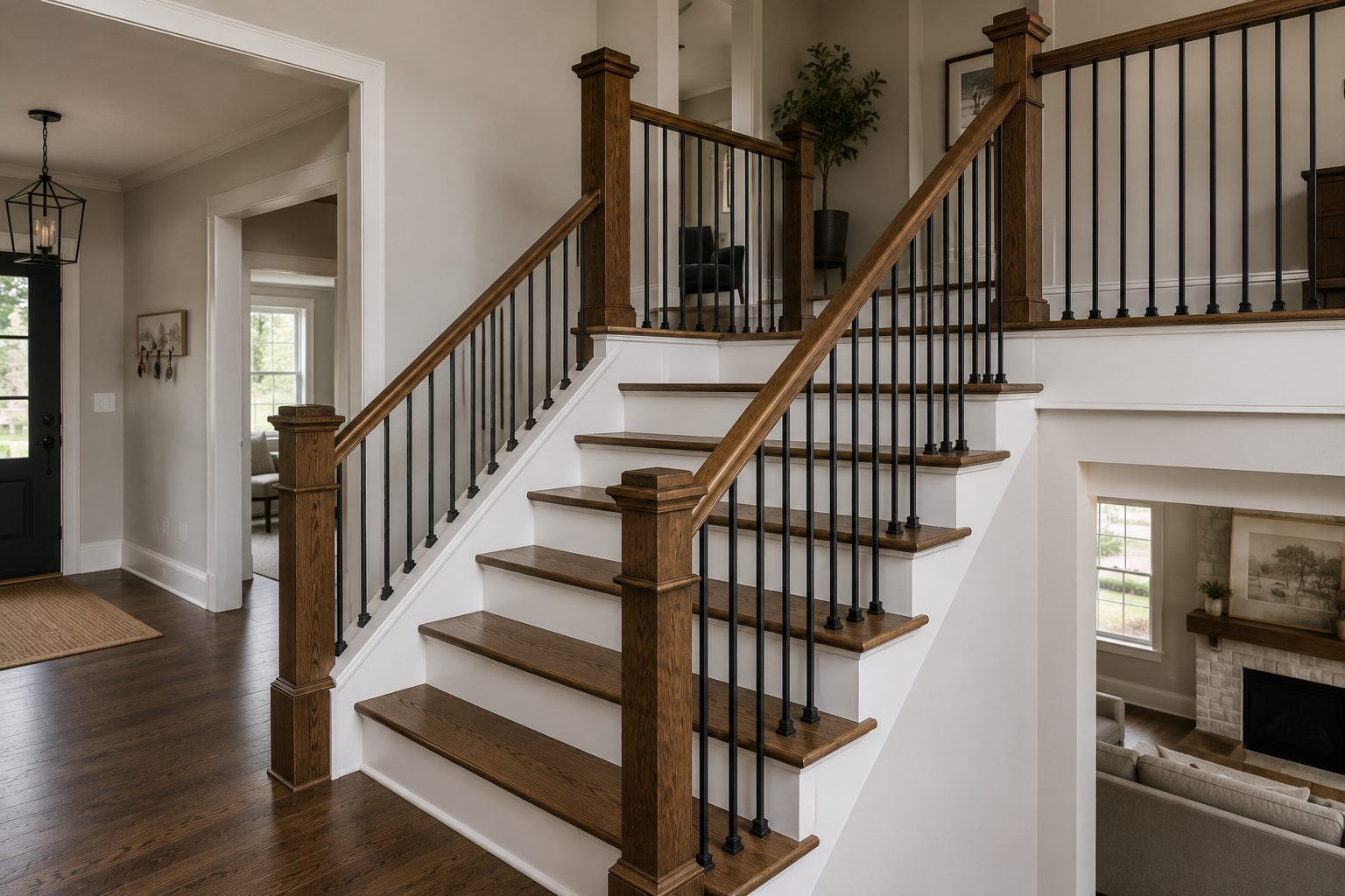 Custom staircase and railing work by North Shore Carpentry Co.